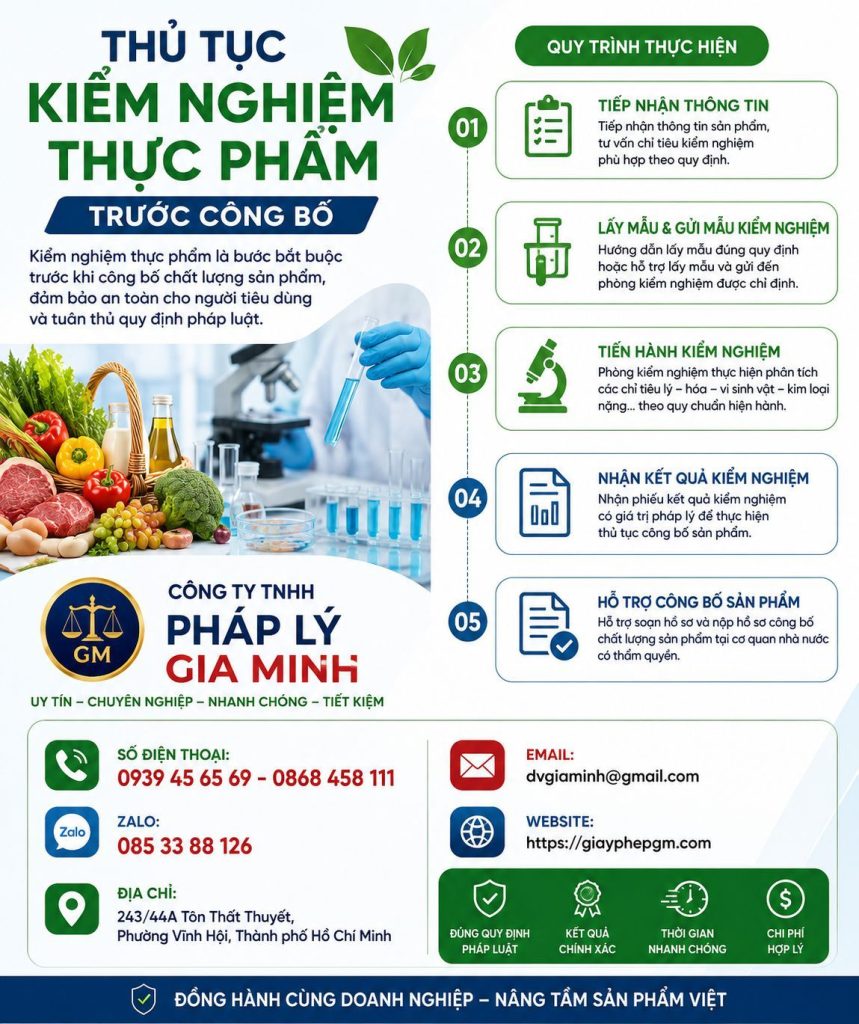 Thủ Tục Kiểm Nghiệm Thực Phẩm Trước Công Bố