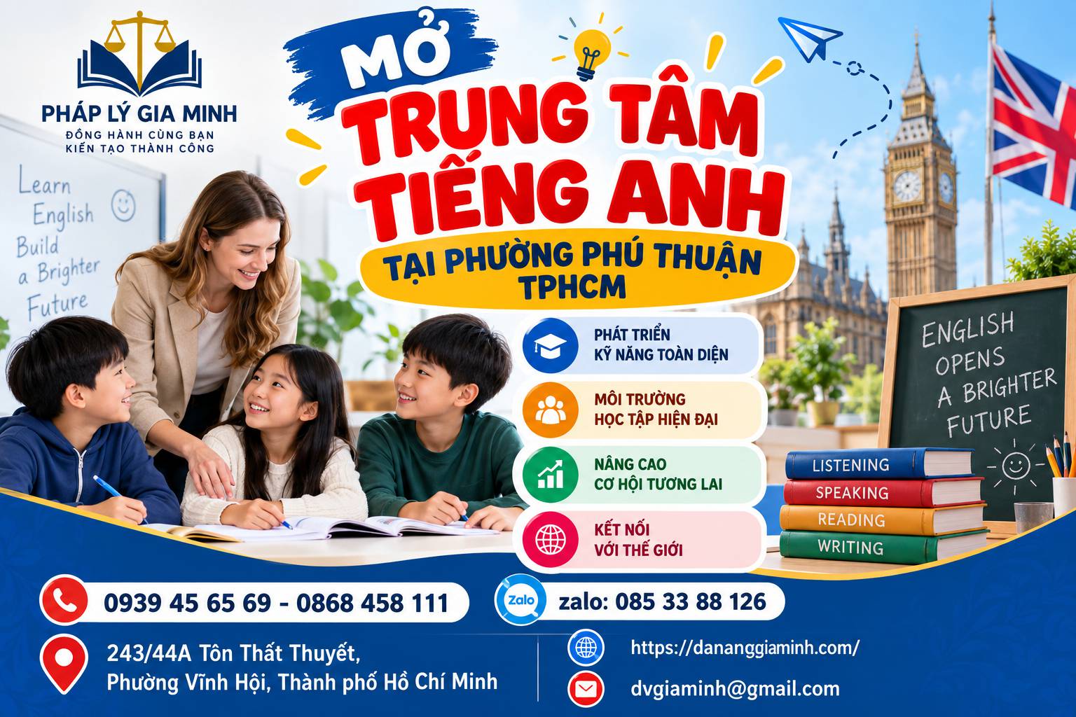 Mở trung tâm tiếng Anh tại phường Phú Thuận TPHCM